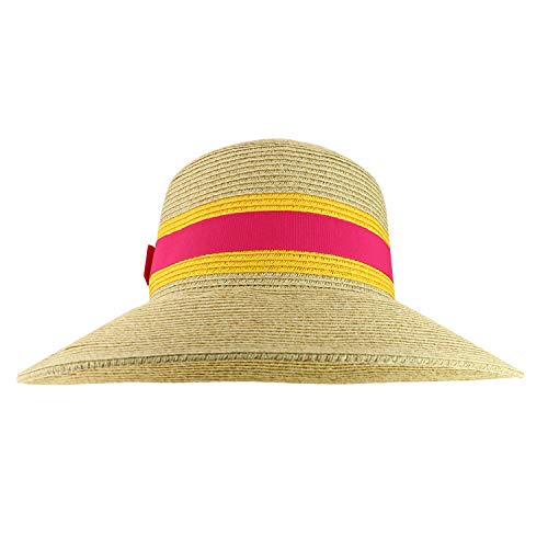 Trendy Apparel Shop UPF 50+ Two Tone Ribbon Hat Band Wide Brim Sun Hat