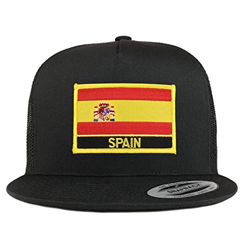 Trendy Apparel Shop Flexfit XXL Spain Flag 5 Panel Flatbill Trucker Mesh Snapback Cap