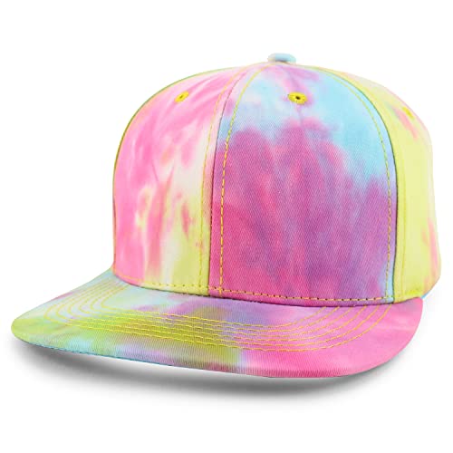 Trendy Apparel Shop Plain 100% Cotton Tie Dyed Pattern Flatbill Snapback Baseball Cap