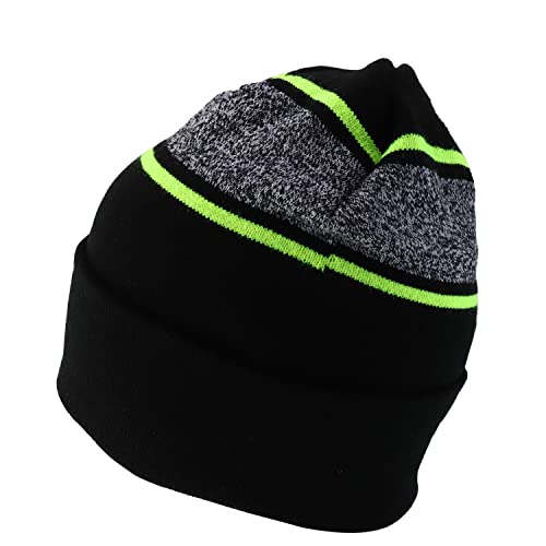 Trendy Apparel Shop Made in USA Striped Contrasting Stripes Long Cuff Beanie