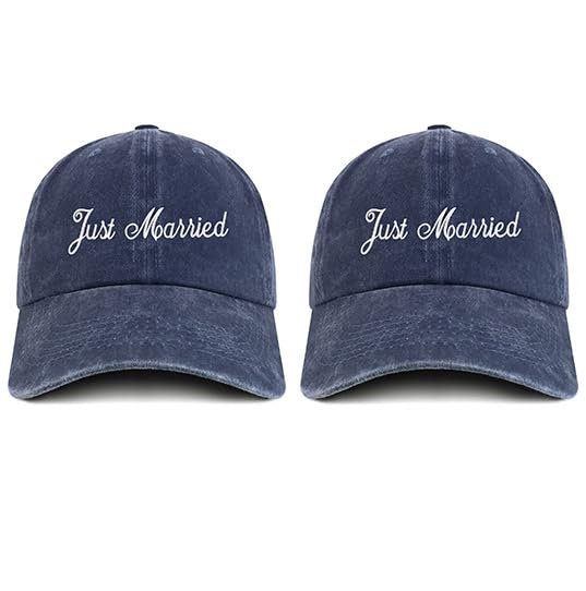 Trendy Apparel Shop Just Married Embroidered Pigment Dyed Cotton Couple 2 Pc Cap Set