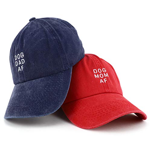 Trendy Apparel Shop Dog Mom and Dad AF Pigment Dyed Couple 2 Pc Cap Set