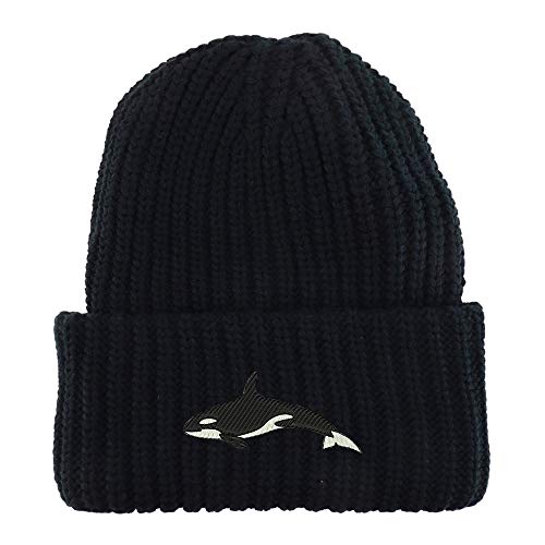 Trendy Apparel Shop Orca Killer Whale Long Cuffed Thick Ribbed Knit Beanie