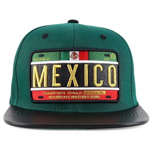 Trendy Apparel Shop 3D Gold Mexico Embroidered License Plate Theme Flatbill Snapback Cap