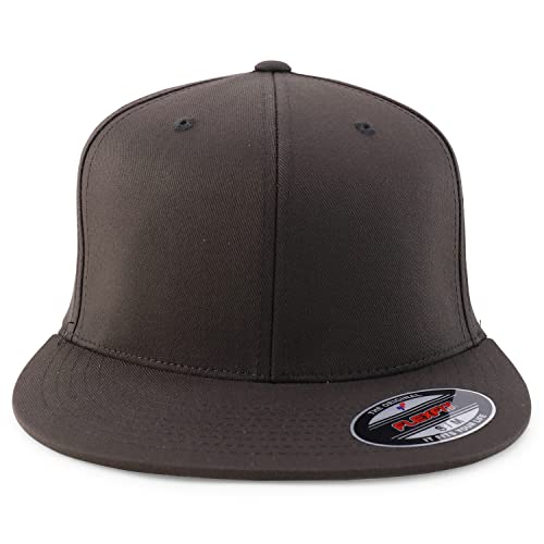 Trendy Apparel Shop 6 Panel Structured Blank Flatbill Fitted Closure Flexfit Cap