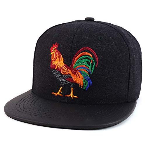Trendy Apparel Shop Cock Fight Rooster Embroidered Leather Flatbill Snapback Cap