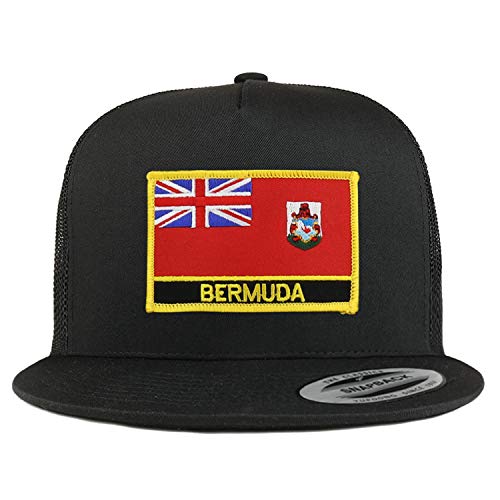 Trendy Apparel Shop Flexfit XXL Bermuda Flag 5 Panel Flatbill Trucker Mesh Snapback Cap