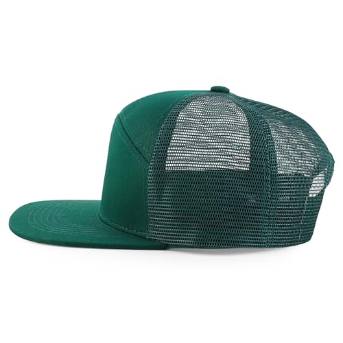 Trendy Apparel Shop Plain 7 Panel Structured Flat Bill Mesh Back Trucker Cap