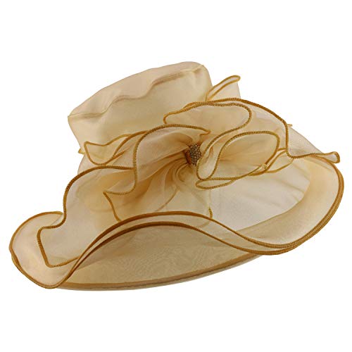 Trendy Apparel Shop Ladies Fashion Ruffled Brim Crystal Trim Organza Hat