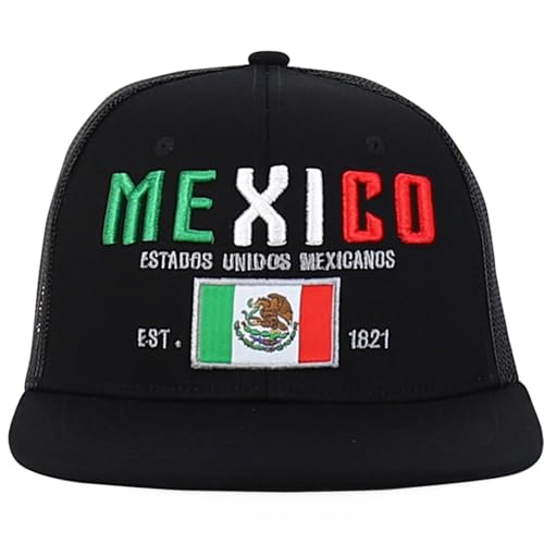 Trendy Apparel Shop 6 Panel Structured 3D Mexico Embroidered Flatbill Snapback Turcker Cap