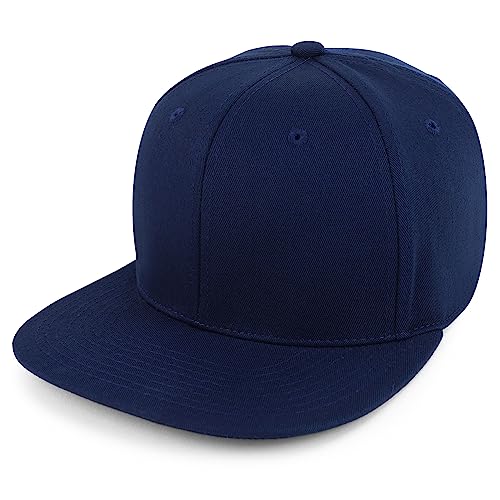 Trendy Apparel Shop 100% Cotton Plain Structured 6 Panels Flatbill Snapback Baseball Cap