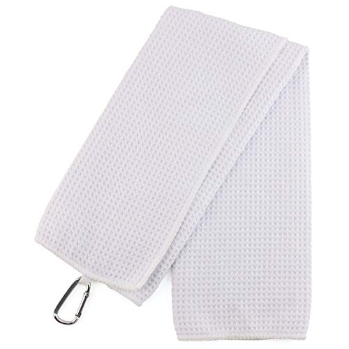 Trendy Apparel Shop Trifold Waffle Textured Microfiber Gold Towel with Carabiner