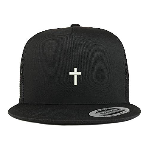 Trendy Apparel Shop Flexfit XXL Cross Embroidered 5 Panel Flatbill Trucker Mesh Cap