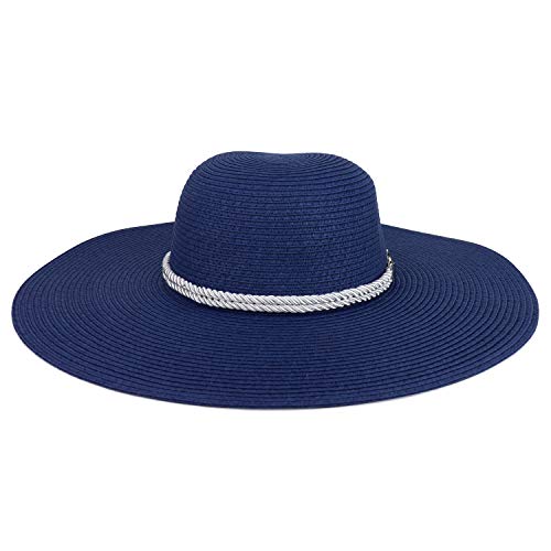 Trendy Apparel Shop Anchor Decorated Band Paper Braid Wide Brim Sun Hat