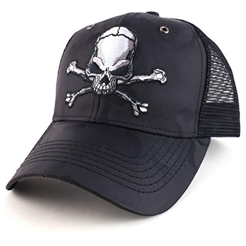 Trendy Apparel Shop Skull Trucker Nyon Camo Trucker Mesh Baseball Cap