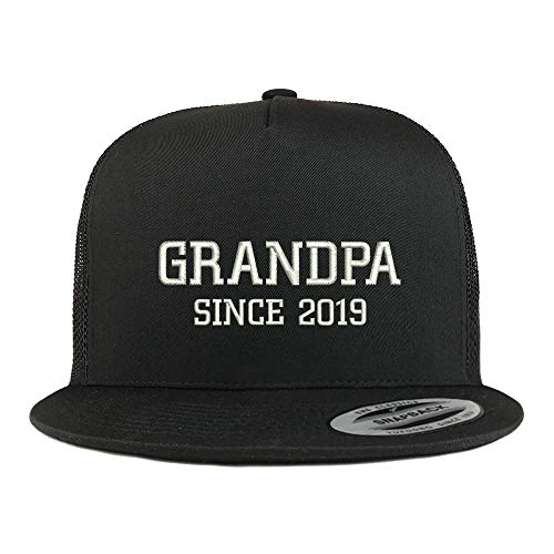 Trendy Apparel Shop Flexfit XXL Grandpa Since 2019 Embroidered 5 Panel Flatbill Trucker Mesh Cap