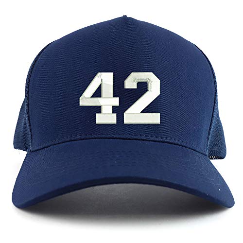 Trendy Apparel Shop Number 42 Collegiate Varsity Font Embroidered Oversized 5 Panel XXL Trucker Mesh Cap