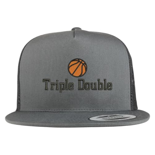Trendy Apparel Shop Basketball Triple Double Embroidered 5 Panel Flatbill Trucker Mesh Cap