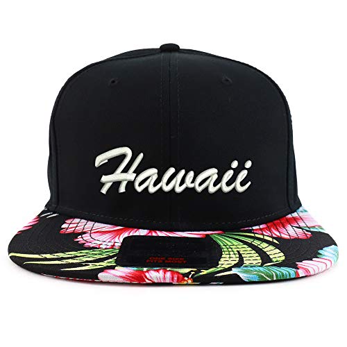Trendy Apparel Shop Hawaii Embroidered Floral Flatbill Snapback Cap