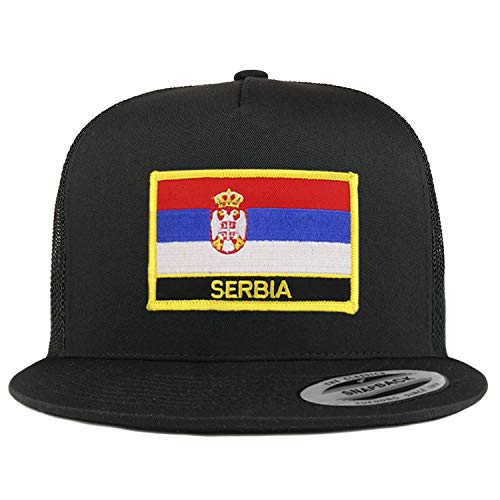 Trendy Apparel Shop Flexfit XXL Serbia Flag 5 Panel Flatbill Trucker Mesh Snapback Cap