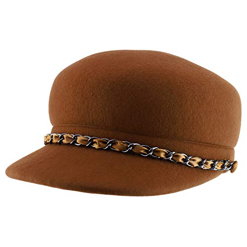 Trendy Apparel Shop Wool Felt Chain Band Cabbie Cadet Hat