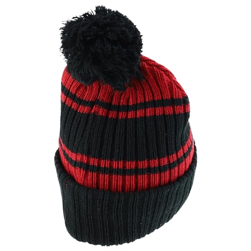 Trendy Apparel Shop Stripe Pattern Ribbed Knit Cuff Long Beanie with Pom Pom