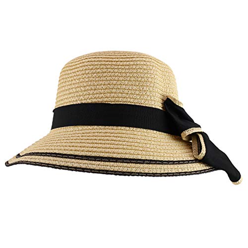Trendy Apparel Shop Youth Girl's Bow Trim Paper Braid Cloche Sun Hat