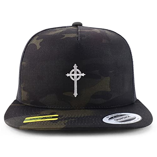 Trendy Apparel Shop Presbyterian Cross Embroidered 5 Panel Flatbill Trucker Cap