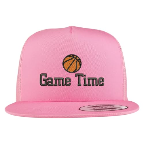 Trendy Apparel Shop Basketball Game Time Embroidered 5 Panel Flatbill Trucker Mesh Cap