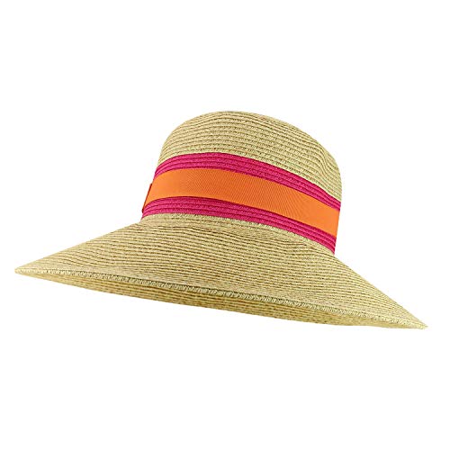 Trendy Apparel Shop UPF 50+ Two Tone Ribbon Hat Band Wide Brim Sun Hat