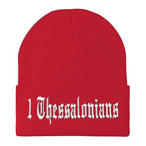 Trendy Apparel Shop 1 Thessalonians Old English Embroidered Long Cuff Beanie