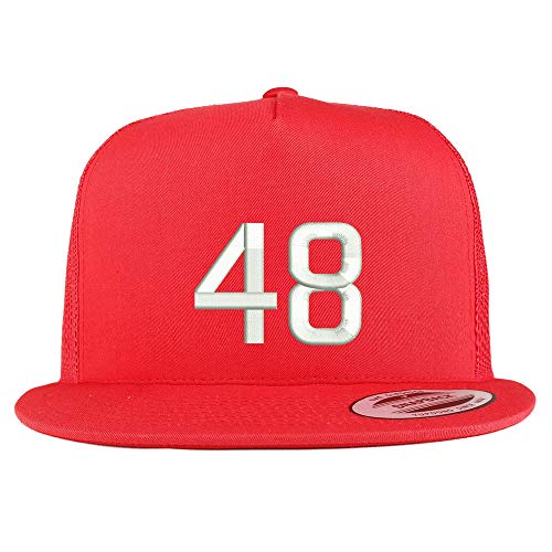 Trendy Apparel Shop Number 48 Embroidered 5 Panel Flatbill Trucker Mesh Cap