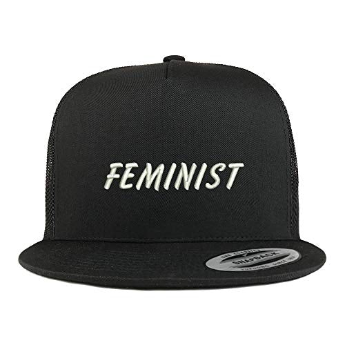 Trendy Apparel Shop Flexfit XXL Feminist Embroidered 5 Panel Flatbill Trucker Mesh Cap