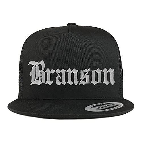 Trendy Apparel Shop Branson Old English 5 Panel Flatbill Trucker Cap