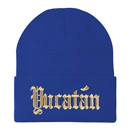 Trendy Apparel Shop Old English Yucatan Gold Embroidered Acrylic Knit Beanie Cap