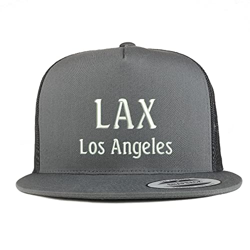Trendy Apparel Shop LAX Los Angeles Embroidered 5 Panel Flatbill Trucker Cap