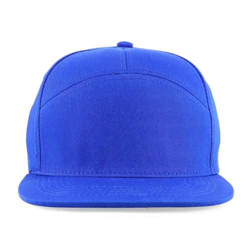 Trendy Apparel Shop 7 Panel Cotton Structured Flat Bill Camper Style Snapback Cap
