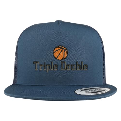 Trendy Apparel Shop Basketball Triple Double Embroidered 5 Panel Flatbill Trucker Mesh Cap