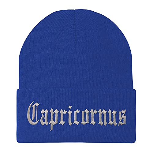 Trendy Apparel Shop Capricornus Old English Embroidered Long Cuff Beanie