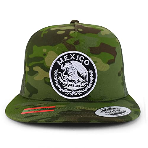 Trendy Apparel Shop Circular Mexico Patch 5 Panel Flatbill Trucker Cap