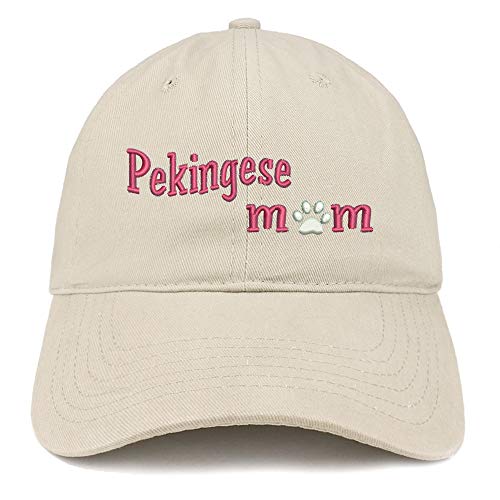 Trendy Apparel Shop Pekingese Mom Embroidered Soft Crown 100% Brushed Cotton Cap