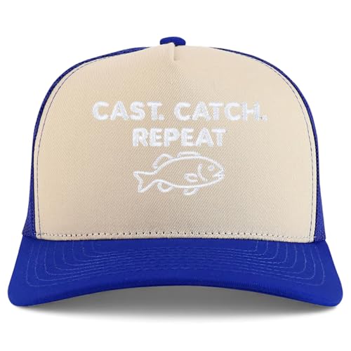 Trendy Apparel Shop Cast Catch Repeat Embroidered 5 Panel Snapback Trucker Cap