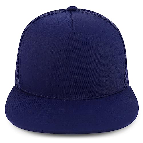 Trendy Apparel Shop Structured High Crown 5 Panel Round Flat Bill Trucker Cap
