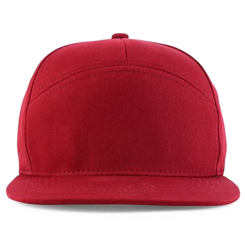 Trendy Apparel Shop 7 Panel Cotton Structured Flat Bill Camper Style Snapback Cap
