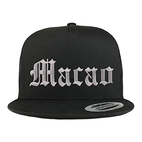 Trendy Apparel Shop Macao Old English 5 Panel Flatbill Trucker Cap