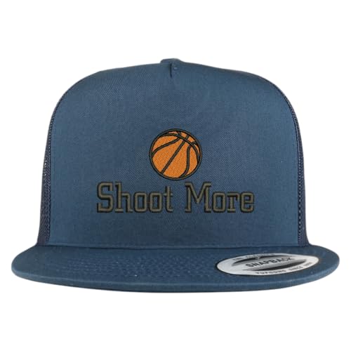 Trendy Apparel Shop Basketball Shoot More Embroidered 5 Panel Flatbill Trucker Mesh Cap