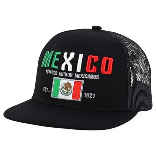Trendy Apparel Shop 6 Panel Structured 3D Mexico Embroidered Flatbill Snapback Turcker Cap
