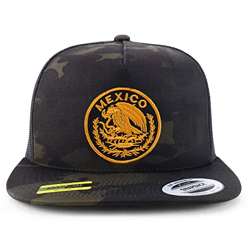 Trendy Apparel Shop Circular Mexico Patch 5 Panel Flatbill Trucker Cap