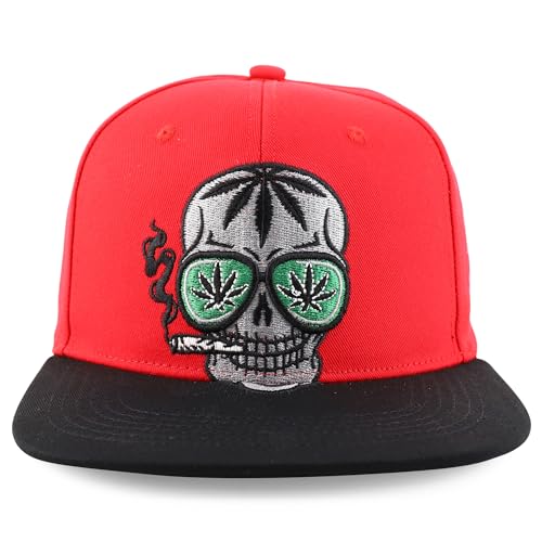 Trendy Apparel Shop Skull Head Smoking Marijuana Flat Bill Snapback Baseball Cap
