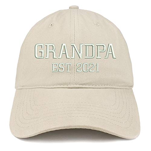 Trendy Apparel Shop Grandpa EST 2021 Embroidered Soft Crown 100% Brushed Cotton Cap